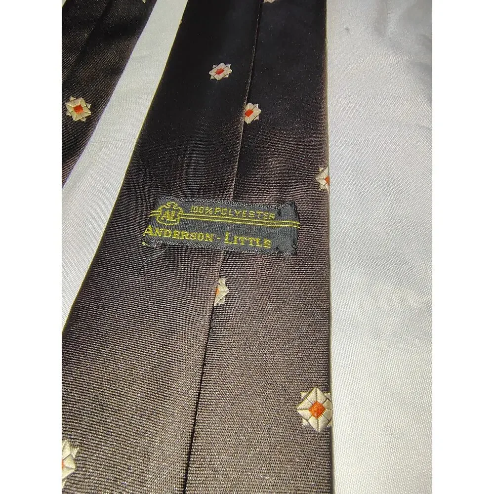 Vintage Polyester Anderson Little Brown Geometric Medallion Necktie